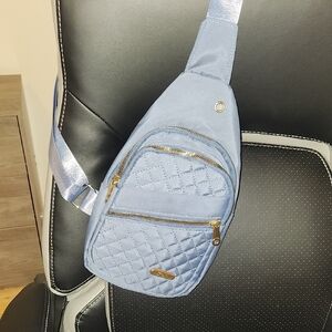 Durable Blue Sling Bag, Multiple Compartments
